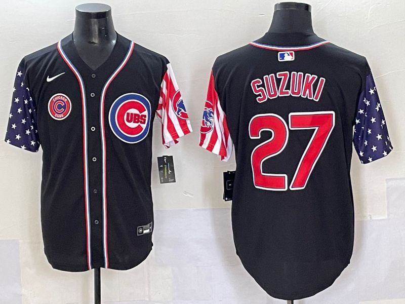 Men 2025 Chicago Cubs #27 Suzuki Black National Flags Nike MLB Jersey style 7->boston red sox->MLB Jersey